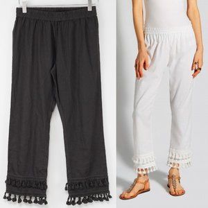 Calypso St. Barth Blandy Pants Cropped Tassels Hem Mid Rise Dark Grey Size XS